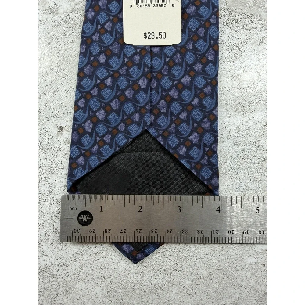 Geoffrey Beene Tie Mens One Size Blue Geometric Jacquard 100% Silk Designer